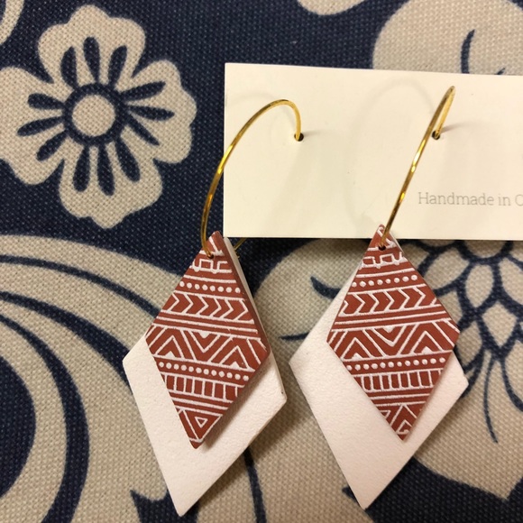 Handmade clay ivory and red two part earrings - Picture 2 of 3